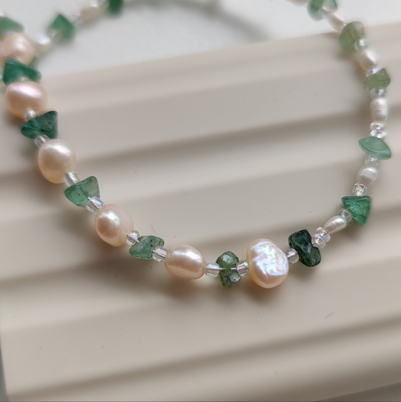 Freshwater pearls handmade choker beaded necklace. Aventurine, silver hardware - Picture 5 of 5